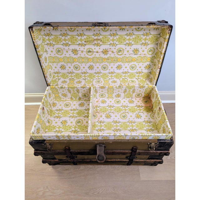 An exceptional late 19th century American flat-top packing trunk, perfectly preserved for contemporary interior design....
