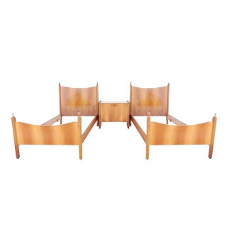 Couple Single Beds with Bedside Table, Set of 3 For Sale