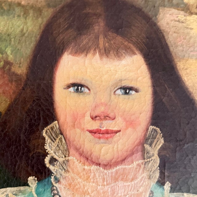 Blue 20Th Century Portrait of a Girl With Flower by Horacio Renteria Rocha For Sale - Image 8 of 12