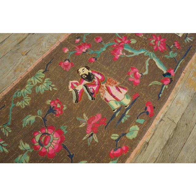 Brown Late 19th Century Chinese Silk & Metal Embroidery ( 1' 9'' x 12' 9''-53 x 387 ) For Sale - Image 8 of 12