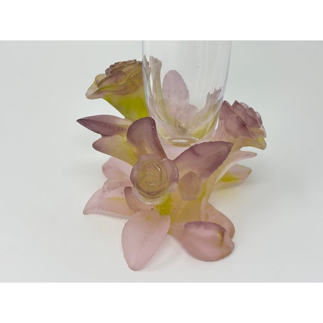 Rose Daum France Soliflore Roses Crystal Vase With Pate De Verre Floral Base Signed For Sale - Image 8 of 17