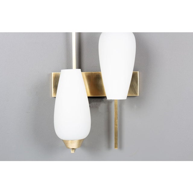 Metal Brass and Opaline Glass Wall Sconces, France, 1950s, Set of 2 For Sale - Image 7 of 10