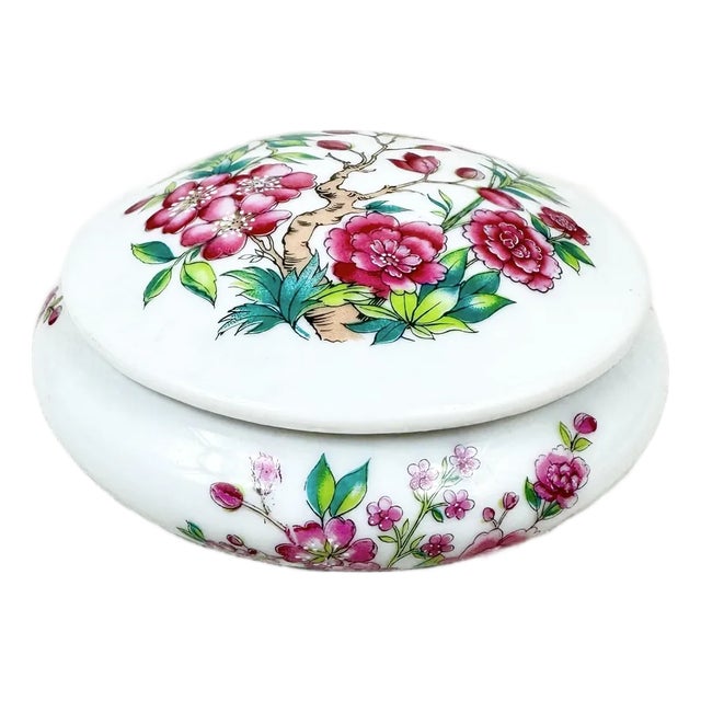Vintage Limoges Chinoiserie Floral Lidded Box For Sale