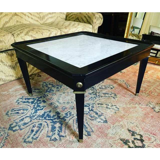 Maison Jansen Black Lacquered Coffee Table With Carrera Marble Inset ...
