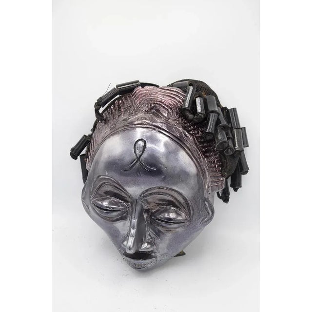 Bomber Bax, Decorated Angola Chokwe Mask, 2022, Paint on Vintage Mask For Sale - Image 11 of 12