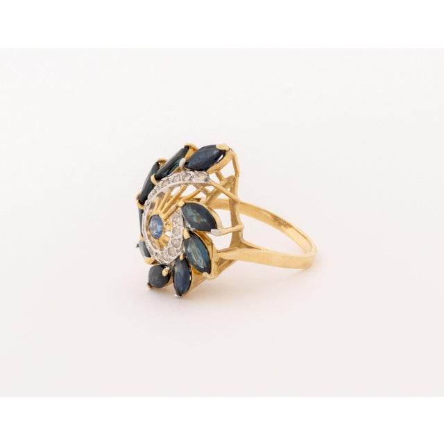 Modernist 14k Yellow Gold Sapphire Diamond Ring For Sale In New York - Image 6 of 9