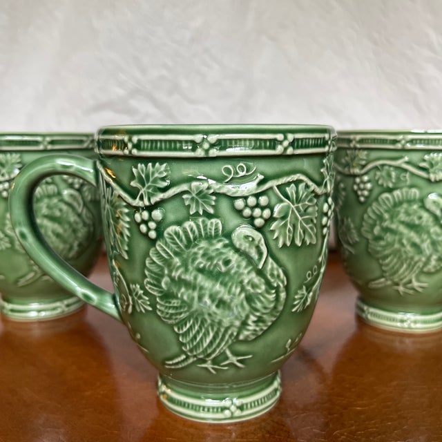 Rustic European Vintage Majolica Turkey Mugs by Bordallo Pinheiro Set of Four For Sale - Image 3 of 10