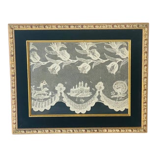 Late 19th Century Splendid French Antique Lace Textile Art in Gold Frame For Sale
