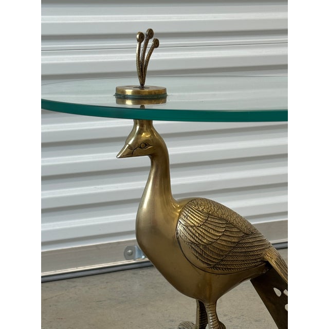 2020s Brass and Glass Peacock Side Table-a Pair For Sale - Image 5 of 12