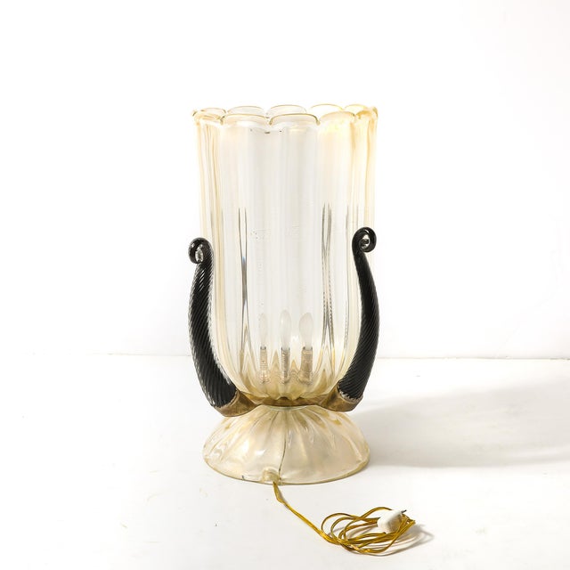 Pair of Mid-Century Hand-Blown Murano Fluted Glass Uplights W/ 24k Gold Flecks For Sale - Image 9 of 15