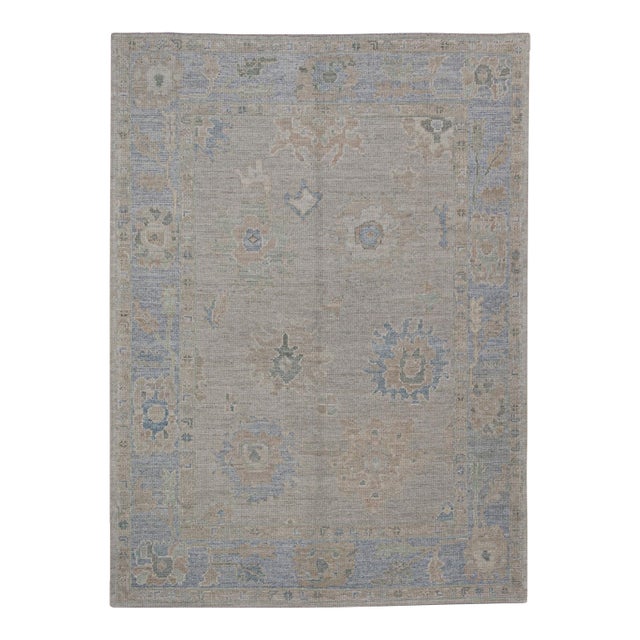 Turkish Oushak Rug Faded Pastel Handwoven Wool Rug 5'1" X 6'10" For Sale