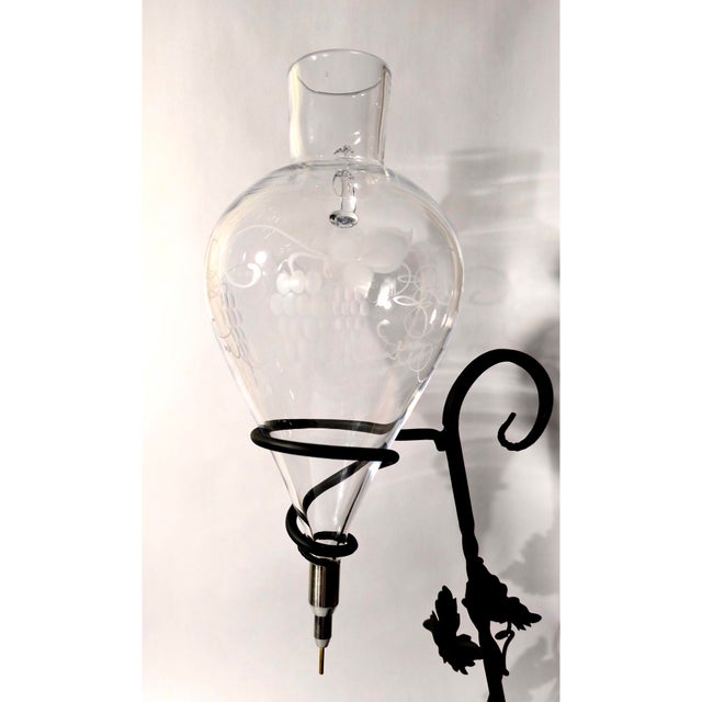 Mid 20th Century Austrian Hand-Blown Crystal Wine Aerator Decanter & Wrought Iron Stand – 23" For Sale - Image 10 of 12