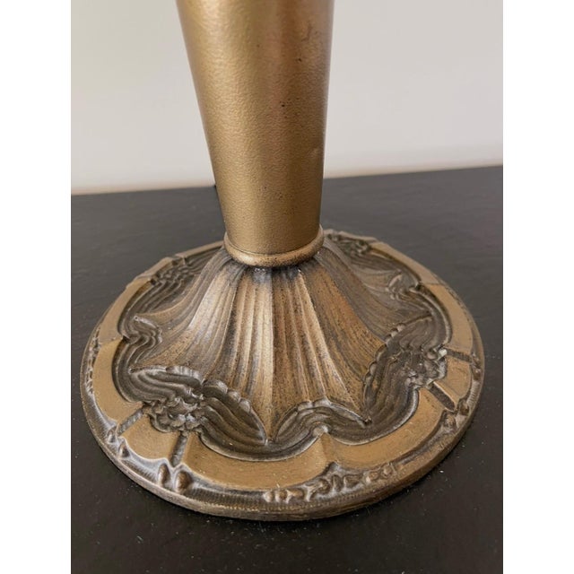 1920s Antique C. 1920 Pittsburgh School Reverse-Painted 2-Light Glass Table Lamp - Winter Cabin Scene For Sale - Image 5 of 6