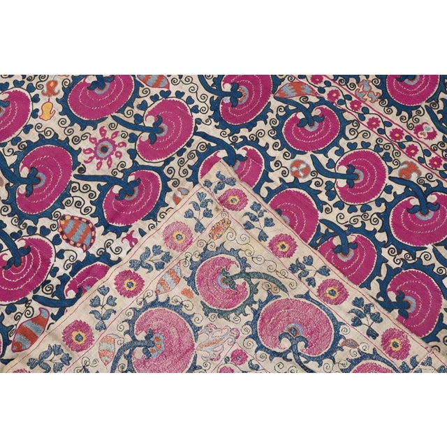 Traditional Antique Uzbekistan Suzani Rug 6'2'' x 7'11'' For Sale - Image 3 of 12