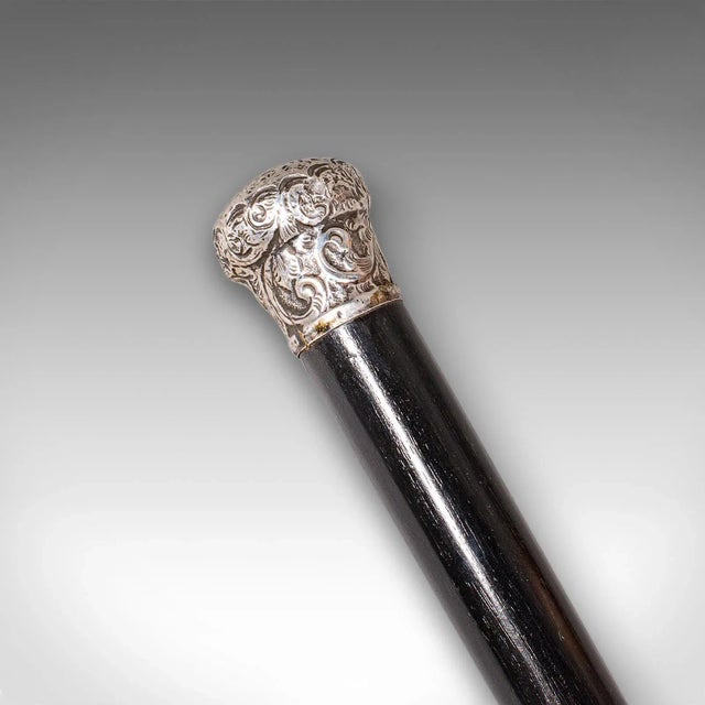 Antique Dandy’s Walking Cane, English, Stick, Ebonised, Victorian, 1889 Hallmark For Sale - Image 6 of 9