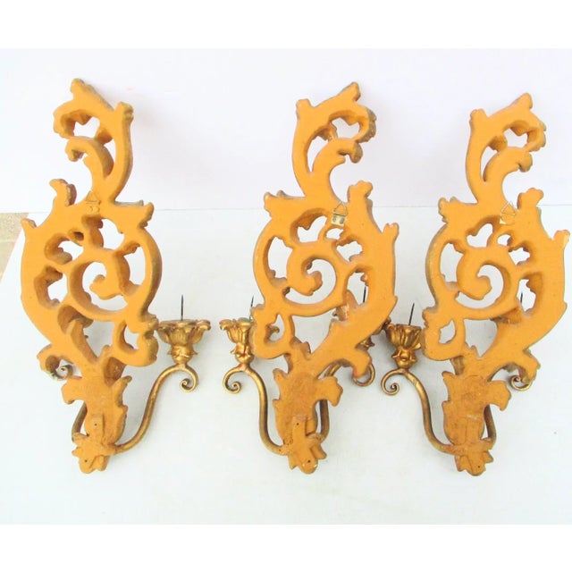 Vintage Italian Florentine Two-Candle Wall Sconces- Set of 3 For Sale In New York - Image 6 of 12