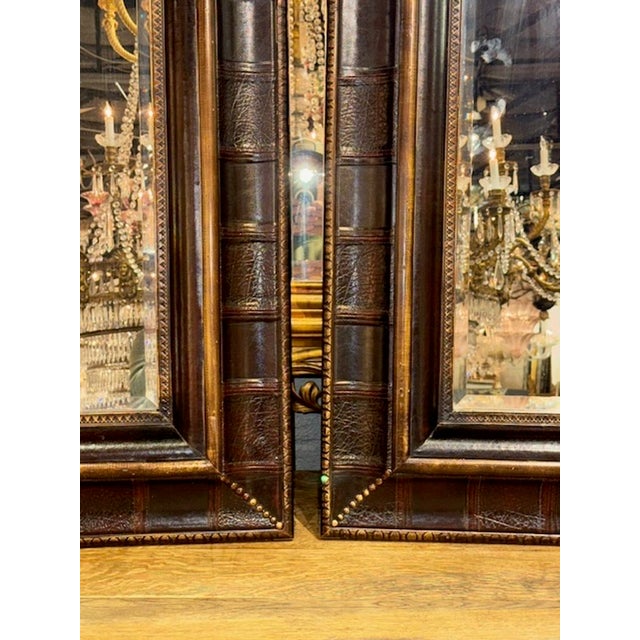 Pair of Vintage English Leather Bound Mirror For Sale - Image 4 of 7