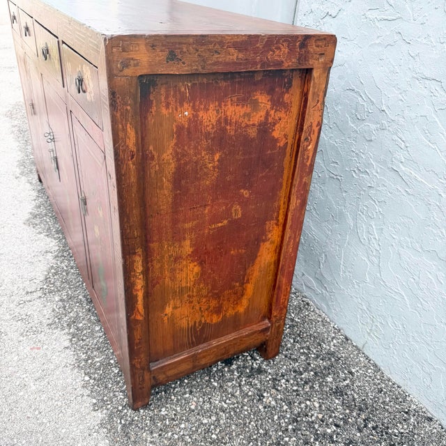 Chinese Red Hand Painted Credenza/Wedding Cabinet For Sale In West Palm - Image 6 of 11