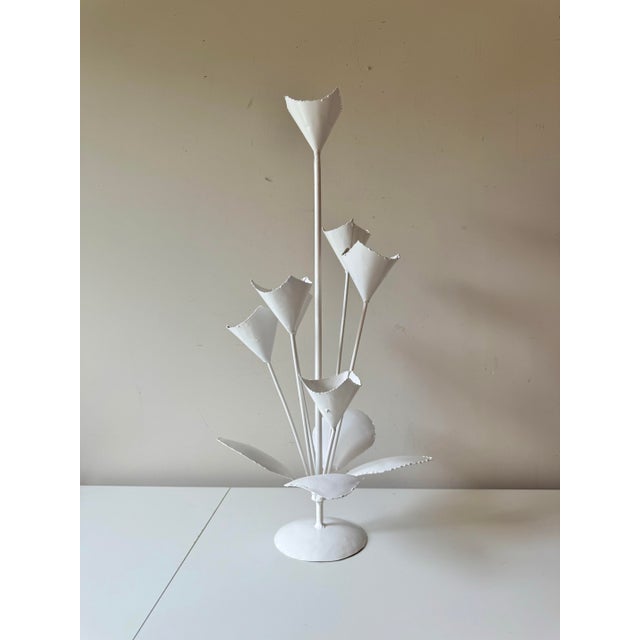 Vintage white tole sculptural tulip candelabra. This piece makes an excellent ornament display for the holidays or with...