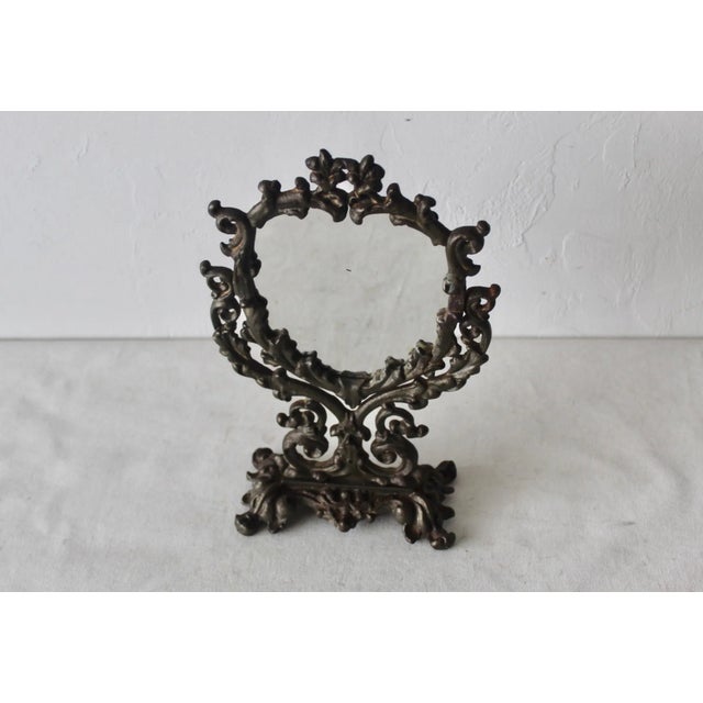 Vintage Ornate Victorian Style Cast Iron Adjustable Vanity Tabletop Mirror Mid-Century For Sale - Image 10 of 10