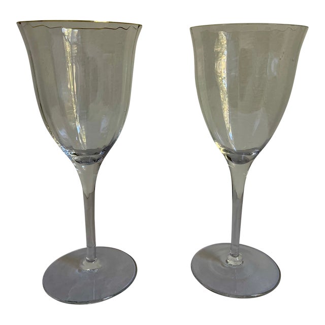 1990s Gorham Crystal "Laurin Gold" Water Goblets- a Pair For Sale