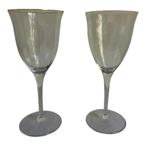1990s Gorham Crystal "Laurin Gold" Water Goblets- a Pair