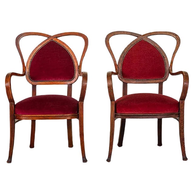 Set of Mid-Century French Red Velvet Armchairs, 1950s For Sale