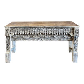 Rustic Carved Wood Console Table For Sale