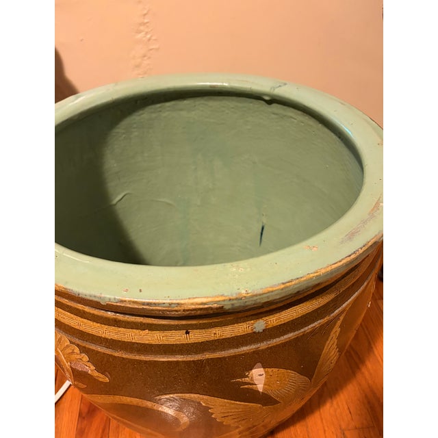 Ceramic 19th Century Large Bird & Bamboo Art Pottery Chinese Egg Pot Jardinière Planter For Sale - Image 7 of 8