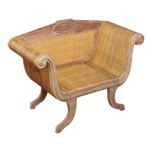 British Colonial Style Teak and Wicker Settee