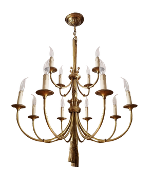 Louis XVI 12-Light Chandelier with Tassels in Gilt Bronze