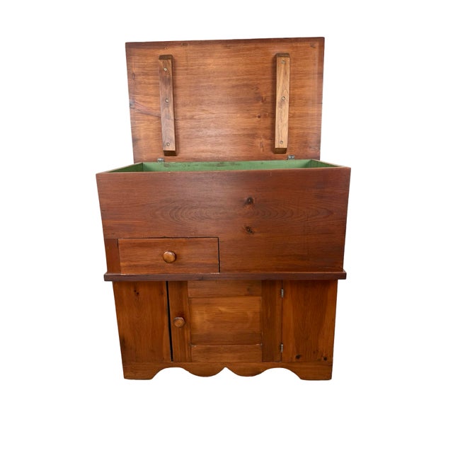 Wood Primitive Pine Farmhouse Drysink Cabinet With Green-Lined Lift Top For Sale - Image 7 of 14