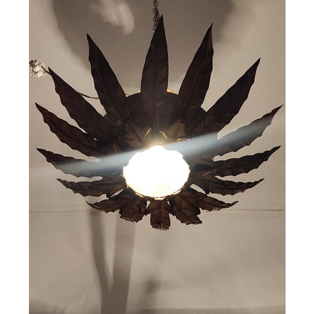 Sun Wall Light in Wrought Iron & Gold Leaf, Spain, 1960s For Sale - Image 12 of 14