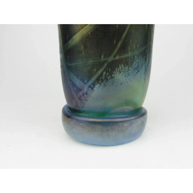 Glass Vintage Art Nouveau Style Iridescent Purple and Green Glass Vase Signed For Sale - Image 7 of 13
