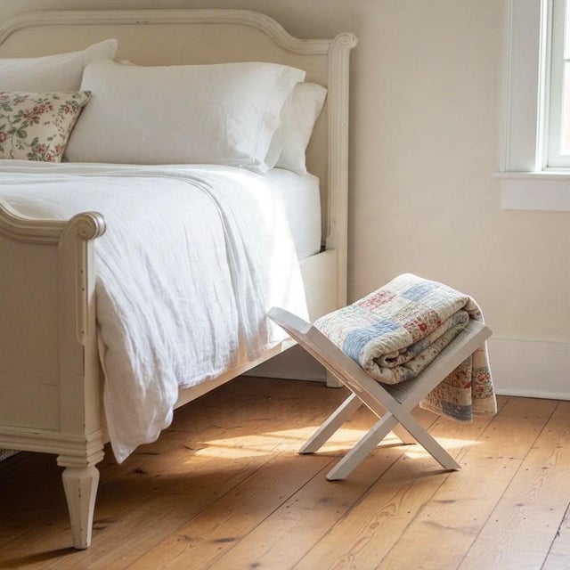 Farmhouse Vintage White Rattan Magazine Rack-Folding-Wood-Cane-Book Holder-Cottage Decor For Sale - Image 3 of 10