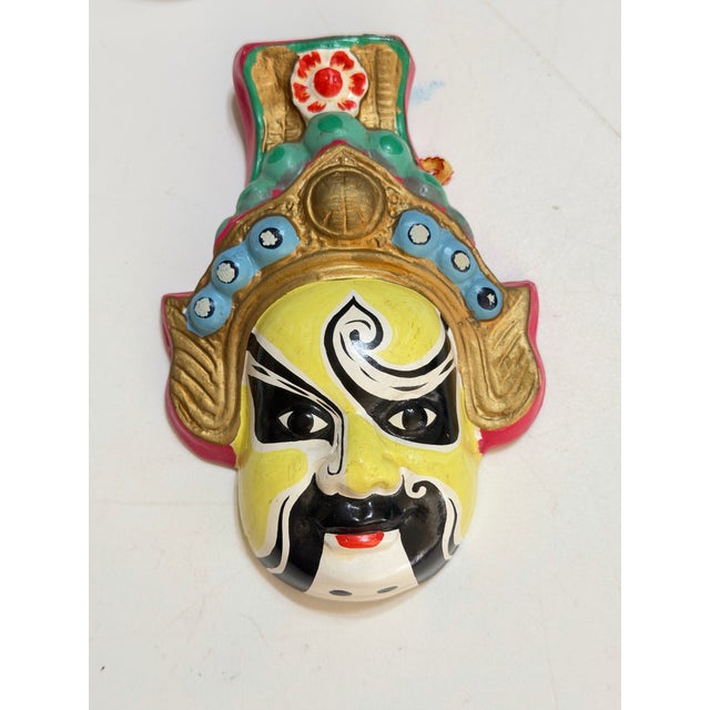 Late 20th Century Vintage Chinese Hand-Painted Opera Clay Wall Masks, Huishan Style — Set of 3 For Sale - Image 5 of 12