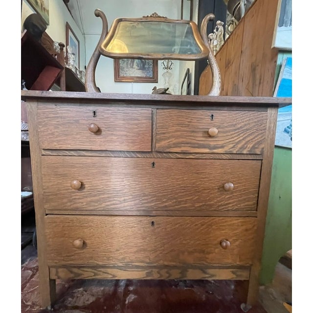 Early 20th Century Oak Dresser With Pivoting Mirror For Sale - Image 4 of 8