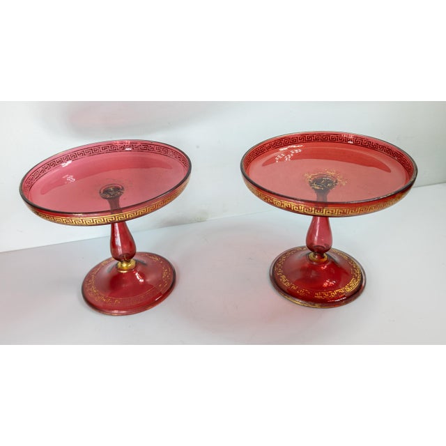 19th Century Pair of Bohemian Red Cranberry Glass Centerpiece Compotes or Tazza For Sale In New York - Image 6 of 16
