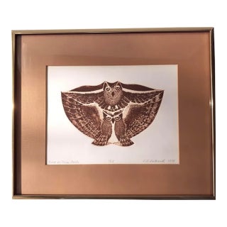 1975 Elaine B. Rothwell Original Etching "Two or Three Owls" - Framed 1/25 First Impression For Sale