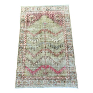 Vintage Turkish Handknotted Olive Wool Rug For Sale