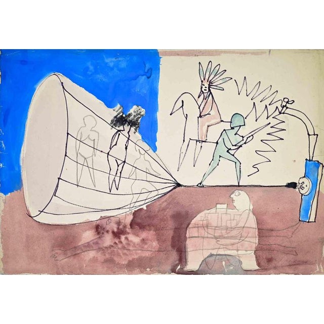 Pencil, Charcoal and Watercolor on paper. Hand signed lower right. Very good condition. This piece is attributed to the...