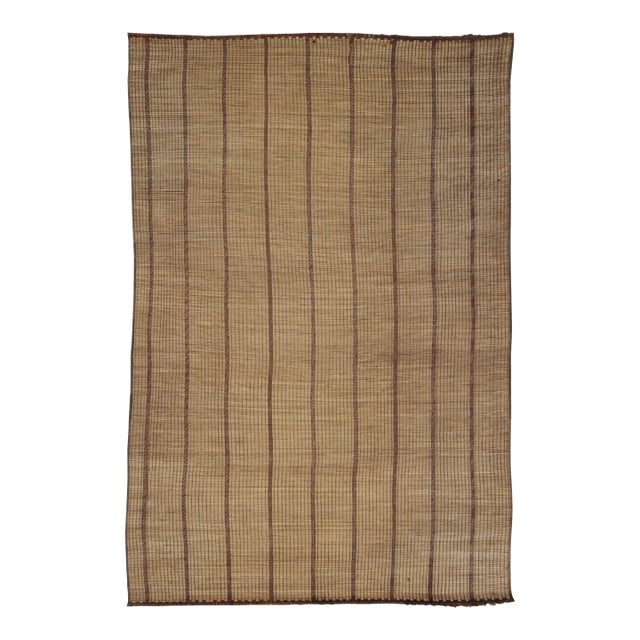 Vintage Tuareg Mat, Beige-Brown With Vertical Geometric Stripes - Rug & Kilim For Sale