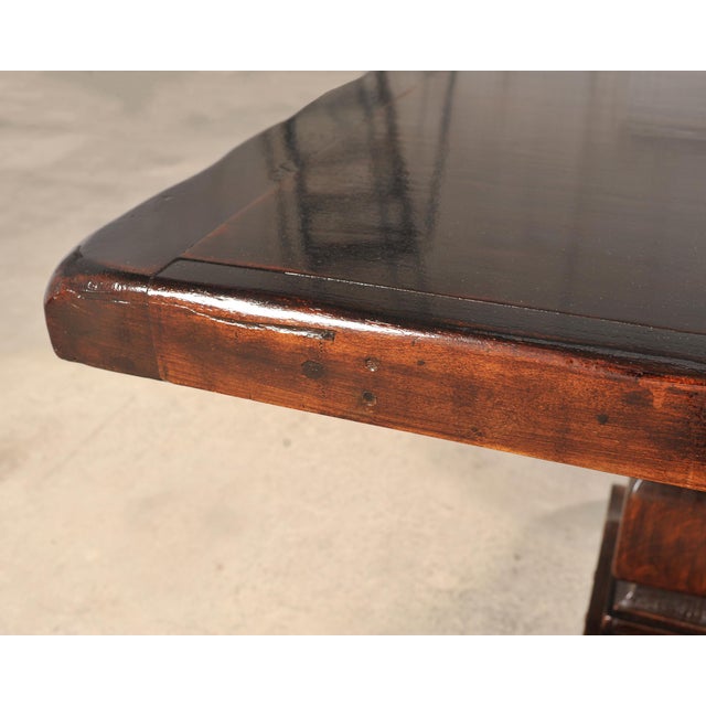Country Italian Provincial Oak Farmhouse Trestle Dining Table 10 Ft For Sale - Image 12 of 17