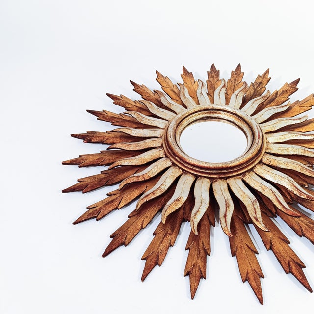 Mid-Century Modern Large Sun Mirror in Wood and Gold Leaf, 1950s For Sale - Image 3 of 11