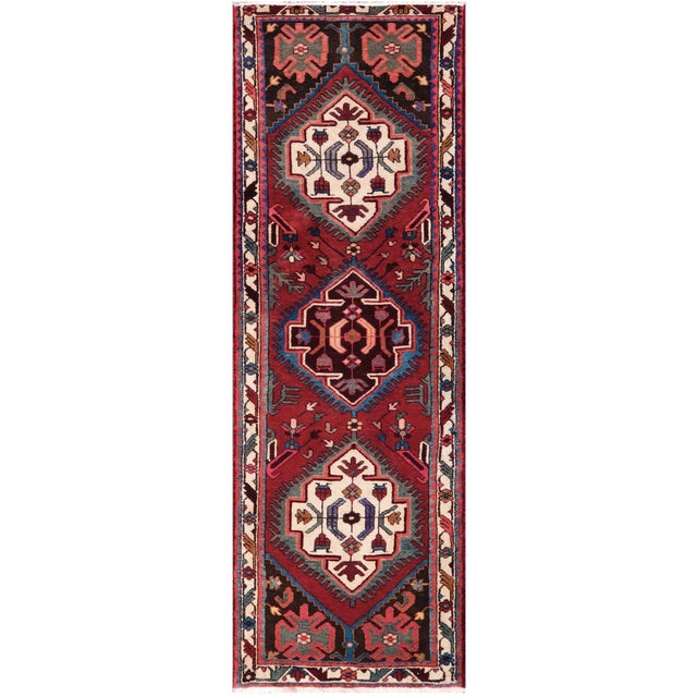 Boho Chic Tabriz Red/Beige Wool Runner Rug- 3'2'' X 9'0'' For Sale - Image 10 of 10