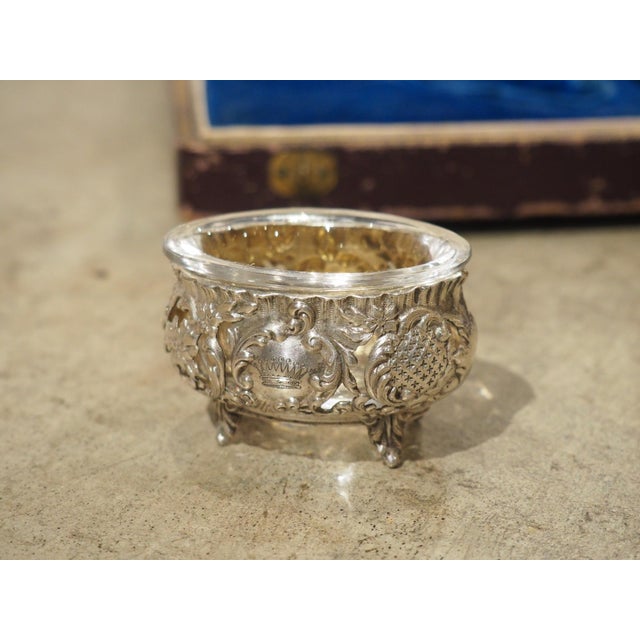 Antique French Silver and Glass Salt Cellar Set, Charles Dubret, Circa 1890 For Sale - Image 4 of 18