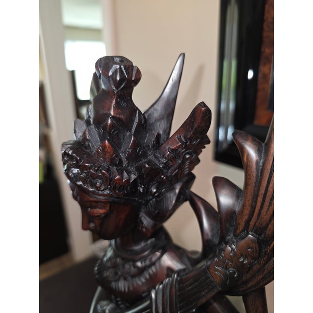 Art Deco Mid 20th Century Art Deco Balinese Modernist Macassar Ebony Sarasvati Swan Rider Sculpture For Sale - Image 3 of 18