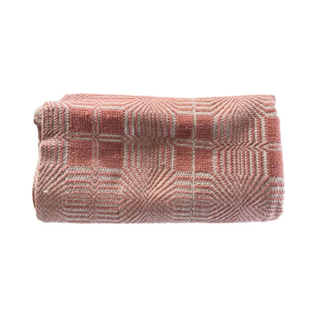 An antique, early American, c. 1830s-1840s traditional woven coverlet or blanket, in a pale orange and soft white...
