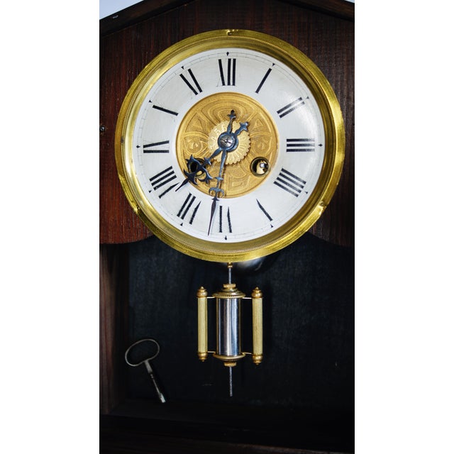 Wood 1924 Mechanical German Shelf Table Buffet Cabinet Clock by Friedrich Mauthe For Sale - Image 7 of 7