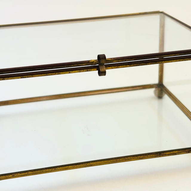 Metal Vintage Glass and Brass Box For Sale - Image 7 of 9